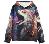 LINNIKEEEE Lobo Colorido Aullando Sudaderas con Capucha para NiñOs NiñAs con Estampado 3D Bonitas Cómodas