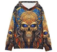 LINNIKEEEE Monstruo De CráNeo De Oro Sudaderas con Capucha para NiñOs NiñAs con Estampado 3D Bonitas Cómodas