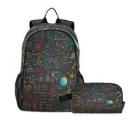 LINNIKEEEE Negro Colorido MatemáTicas Ciencia Juego de Mochila Bolsa de Almuerzo para Estudiantes,Mochila Escolar Ligera para Niños Niñas
