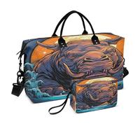 LINNIKEEEE Obra De Arte En Acuarela Rinoceronte Bolsas de Viaje para Gimnasio, Bolso de Fin de Semana con Bolsa de Aseo para Niñas Hombres