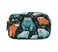 LINNIKEEEE Patrón De Flores Osos Polares Estuche para Lápices Estuche para Maquillaje Cosmético para Bolígrafos para Estudiantes Niñas Niños