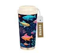 LINNIKEEEE Peces De Mar Florales Vaso Térmico de Acero Inoxidable para Café,Botella de Agua con Aislamiento Al Vacío para Viajes(500 Ml)