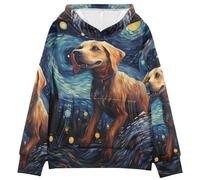 LINNIKEEEE Perro De Luna Azul De Lujo Sudaderas con Capucha para NiñOs NiñAs con Estampado 3D Bonitas Cómodas