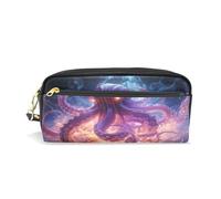 LINNIKEEEE Pulpo Enojado Despedido Estuche de Cuero para Lápices Bolsa de Maquillaje Escolar Estudiante Caja de Lápices para Niños Niñas