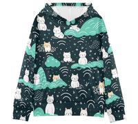 LINNIKEEEE Repitiendo Gatos Lindos Verdes Sudaderas con Capucha para NiñOs NiñAs con Estampado 3D Bonitas Cómodas