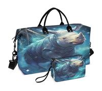 LINNIKEEEE Rinoceronte Azul Espacial Bolsas de Viaje para Gimnasio, Bolso de Fin de Semana con Bolsa de Aseo para Niñas Hombres