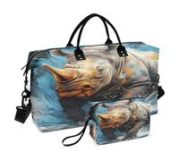LINNIKEEEE Rinoceronte De Dibujos Animados Genial Bolsas de Viaje para Gimnasio, Bolso de Fin de Semana con Bolsa de Aseo para Niñas Hombres