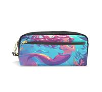 LINNIKEEEE Sirena MáGica Colorida Estuche de Cuero para Lápices Bolsa de Maquillaje Escolar Estudiante Caja de Lápices para Niños Niñas