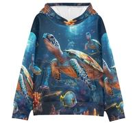 LINNIKEEEE Tortugas Nadando Arte Sudaderas con Capucha para NiñOs NiñAs con Estampado 3D Bonitas Cómodas