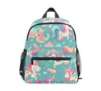 LINNIKEEEE Unicornios MáGicos Arco Iris Estrellas Mochila para Niños Pequeños,Minibolso de Hombro con Silbato para Viajes Niños de 1 a 6 Años