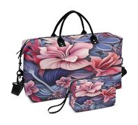 LINNIKEEEE Violeta Rosa Floral Bolsas de Viaje para Gimnasio, Bolso de Fin de Semana con Bolsa de Aseo para Niñas Hombres