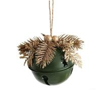 Linnkyfloa Adorno de cascabel de Navidad con cuerda de cáñamo, decoración colgante de hierro de 8 cm, árbol de Navidad, puerta, para ventana, decoración festiva del hogar (verde)