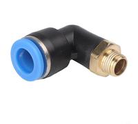 Linnkyfloa Conector rápido de codo neumático, adaptador de rosca PL4-16, latón y plástico en forma de L con rotación de 360°, cinta de sellado prerevestida, para (PL10-01)