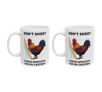 Linnkyfloa Divertida taza de cristal blanco con texto en inglés "Don't Shoot I Need Apricots for My Chicken", apta para microondas y lavavajillas, taza novedosa para té o café (2)