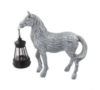 Linnkyfloa Estatua solar de jardín de caballo con linterna, figura de caballo galopante de resina, decoración al aire libre, patio, césped, patio, acabado de bronce gris, camino de luz automático