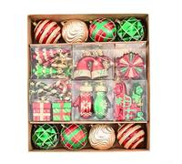 Linnkyfloa Juego de 78 bolas de Navidad, adornos pintados galvanizados, color rojo y verde, bolas de forma especial, árbol de Navidad, boda, fiesta, decoración de vacaciones
