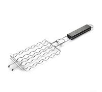 Linnkyfloa Parrilla de acero para salchichas para barbacoa con 6 perros calientes, parrilla resistente con asa para cocinar al aire libre, accesorios, cromada, 55,5 x 12 cm
