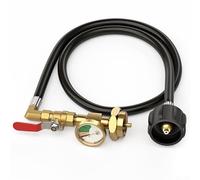 Linnkyfloa Recambio de propano con manómetro, tanque de manguera de 3 pies a 1 libra, conector de latón resistente, estufa de camping y relleno de parrilla al aire libre
