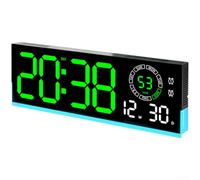 Linnkyfloa Reloj de pared digital con pantalla LED brillante, calendario de fecha, semana, termómetro interior, alarma dual y control de brillo de 10 pasos (B)