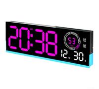 Linnkyfloa Reloj de pared digital con pantalla LED brillante, calendario de fecha, semana, termómetro interior, alarma dual y control de brillo de 10 pasos (D)