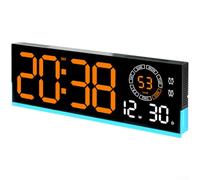 Linnkyfloa Reloj de pared digital con pantalla LED brillante, calendario de fecha, semana, termómetro interior, alarma dual y control de brillo de 10 pasos (C)