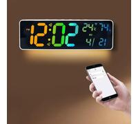 Linnkyfloa Reloj de pared RGB con sensor de luz, reloj digital inalámbrico, calendario y temporizador, reloj electrónico alimentado por USB-C, oficina en casa, dormitorio (C)