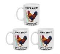 Linnkyfloa Taza divertida de cristal blanco con texto en inglés "Don't Shoot I Need Apricots for My Chicken", apta para microondas y lavavajillas, taza novedosa para té o café (3)