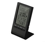 Linnkyfloa Termómetro digital LCD higrómetro con interior y humedad, registros máximos y mínimos, reloj, alarma y pronóstico del tiempo, para el hogar, apagado (negro)