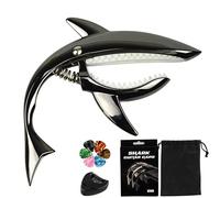 LinnWell Cejilla de guitarra con forma de tiburón Cejilla acústica, Cejilla de guitarra eléctrica, accesorios de guitarra de aleación de zinc premium, ukelele mandolina, banjo bajo (negro con 6 púas)