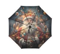 Linnyio Aceite Arte Santa Claus Paraguas de Viaje Resistente al Viento Apertura Cierre AutomáTicos,Compacto con ProteccióN Solar UPF 50+ Ideal para JóVenes Chicas