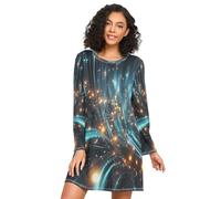 Linnyio Arte De LíNea Azul Estrella Camisones para Mujer,Pijamas de Manga Larga,Camisón Suave para Estar en Casa Ropa de Dormir