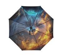 Linnyio Azul Mapache Llamas Paraguas de Viaje Resistente al Viento Apertura Cierre AutomáTicos,Compacto con ProteccióN Solar UPF 50+ Ideal para JóVenes Chicas