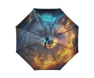 Linnyio Azul Mapache Llamas Paraguas de Viaje Resistente al Viento Apertura Cierre AutomáTicos,Compacto con ProteccióN Solar UPF 50+ Ideal para JóVenes Chicas