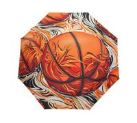Linnyio Balones De Baloncesto Llamas Naranja Vibrante Paraguas Automático Plegable con Protección UV,Paraguas de Viaje para Niños y Niñas