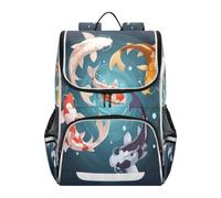 Linnyio Colorido Koi Peces NatacióN Agua Circular Mochila Escolar de Gran Capacidad para Niñas y Niños