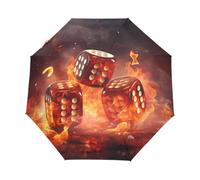 Linnyio Dados Rojos Llamas Oscuro Paraguas Automático Plegable con Protección UV,Paraguas de Viaje para Niños y Niñas