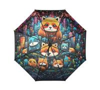 Linnyio Dibujos Animados Doodle Lindo Panda Rojo Paraguas de Viaje Resistente al Viento Apertura Cierre AutomáTicos,Compacto con ProteccióN Solar UPF 50+ Ideal para JóVenes Chicas