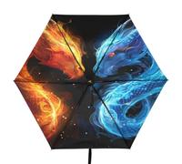 Linnyio DragóN Azul Rojo Llamas Colorido Paraguas Plegable con Protección Uv,Paraguas de Viaje Compacto con Bloqueo Solar para Niños