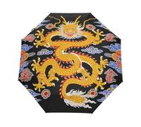 Linnyio DragóN Dorado Llamas Nubes Azules Paraguas Automático Plegable con Protección UV,Paraguas de Viaje para Niños y Niñas