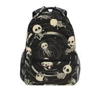 Linnyio Esqueletos Negro Circular úNico Mochila Escolar para Niñas y Niños,Mochilas para Libros y Bolsos con Estilo para Estudiantes