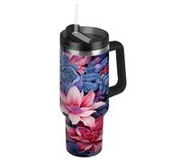 Linnyio Floral Rosa PúRpura Arte Portavasos para Coche de Acero Inoxidable Sin BPA,Botella de Agua Vasos Térmicos con Aislamiento Vacío