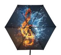 Linnyio Fuego Azul Naranja Llamas Musical Paraguas Plegable con Protección Uv,Paraguas de Viaje Compacto con Bloqueo Solar para Niños