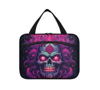 Linnyio Llama De Calavera Púrpura Disparada Neceser de Viaje Colgante, Bolsa de Maquillaje y Cosméticos,Plegables de Gran Capacidad para Baño de Mujeres Niñas