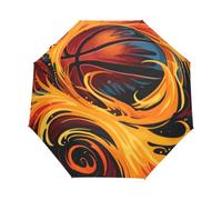 Linnyio Llamas Amarillas De Baloncesto Ardiente Paraguas Automático Plegable con Protección UV,Paraguas de Viaje para Niños y Niñas