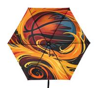 Linnyio Llamas Amarillas De Baloncesto Ardiente Paraguas Plegable con Protección Uv,Paraguas de Viaje Compacto con Bloqueo Solar para Niños