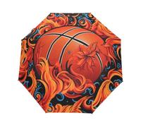 Linnyio Llamas Anaranjadas De Baloncesto Ardiente Paraguas Automático Plegable con Protección UV,Paraguas de Viaje para Niños y Niñas
