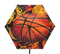 Linnyio Llamas De Baloncesto Naranja Brillante Paraguas Plegable con Protección Uv,Paraguas de Viaje Compacto con Bloqueo Solar para Niños