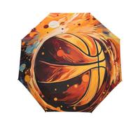 Linnyio Llamas De Baloncesto Naranja Paraguas Automático Plegable con Protección UV,Paraguas de Viaje para Niños y Niñas