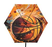 Linnyio Llamas De Baloncesto Naranja Paraguas Plegable con Protección Uv,Paraguas de Viaje Compacto con Bloqueo Solar para Niños