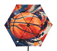 Linnyio Llamas De Baloncesto Naranja Vibrante Paraguas Plegable con Protección Uv,Paraguas de Viaje Compacto con Bloqueo Solar para Niños